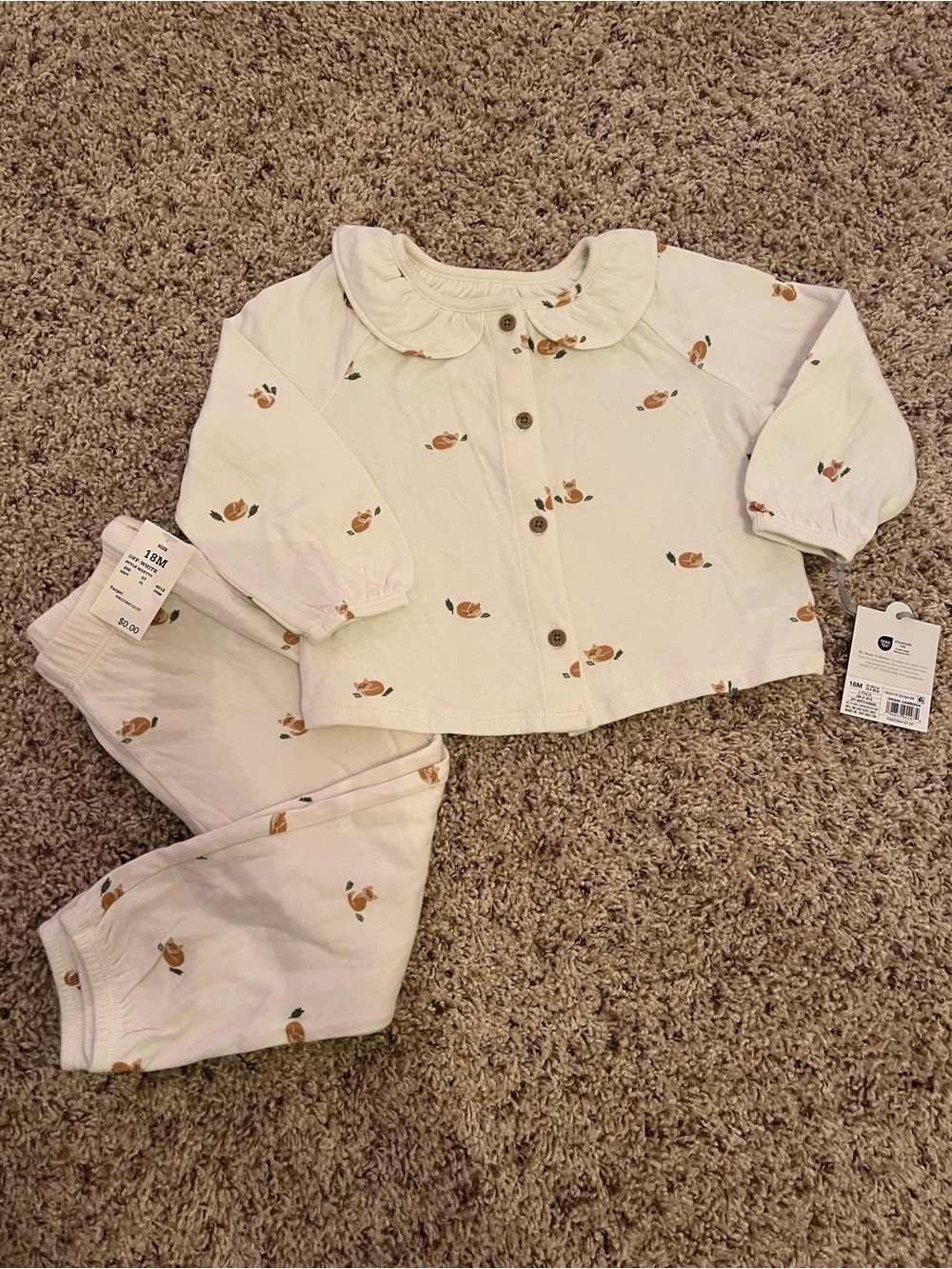 Cloud Island Organic Cotton 2-Piece Long Sleeve Peter Pan Collar Matching Set